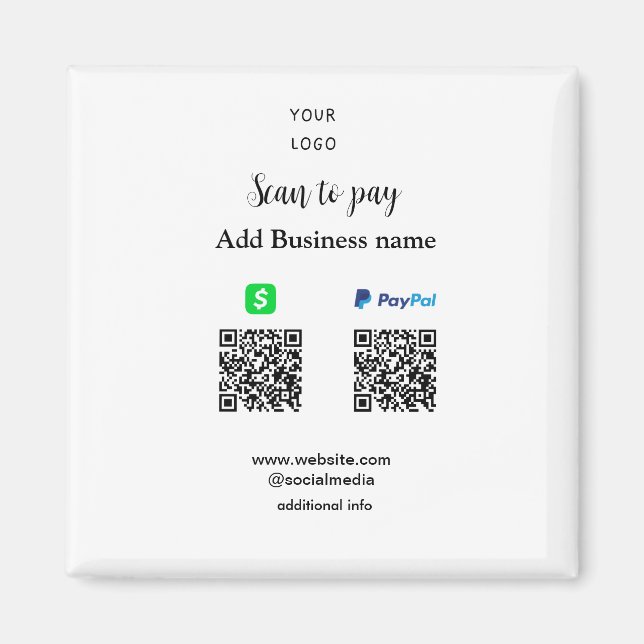 Paypal Cashapp scan to pay QR add business name lo Magnet (Front)