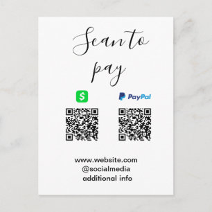 Paypal Cashapp scan to pay QR add business name lo Postcard