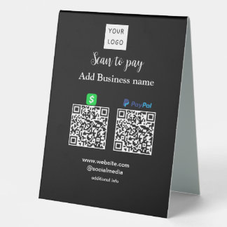 Paypal Cashapp scan to pay QR add business name lo Table Tent