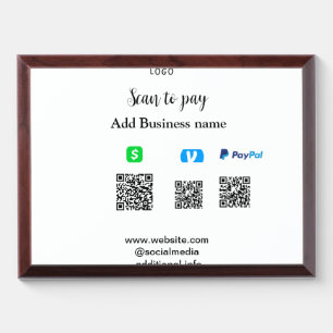 Paypal Cashapp venmo scan to pay QR add business Award Plaque