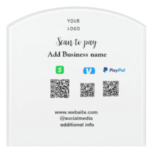 Paypal Cashapp venmo scan to pay QR add business Door Sign
