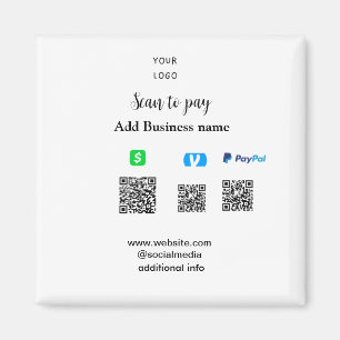Paypal Cashapp venmo scan to pay QR add business Magnet