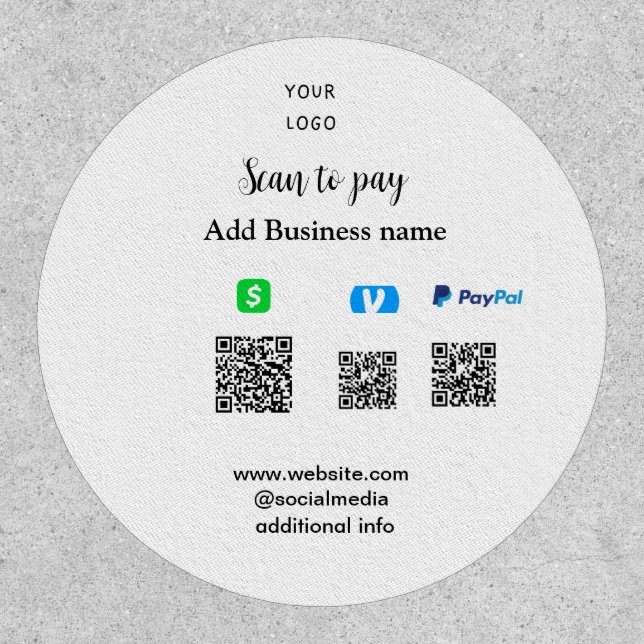 Paypal Cashapp venmo scan to pay QR add business Patch (Front)