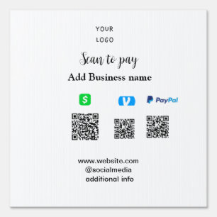 Paypal Cashapp venmo scan to pay QR add business Sign
