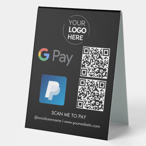 Paypal G Pay QR Code Payment  Scan to Pay Black Table Tent Sign