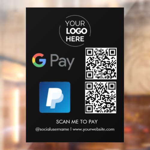 Paypal G Pay QR Code Payment  Scan to Pay Black Window Cling