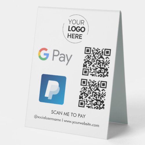 Paypal Google Pay QR Code Payment  Scan to Pay Table Tent Sign