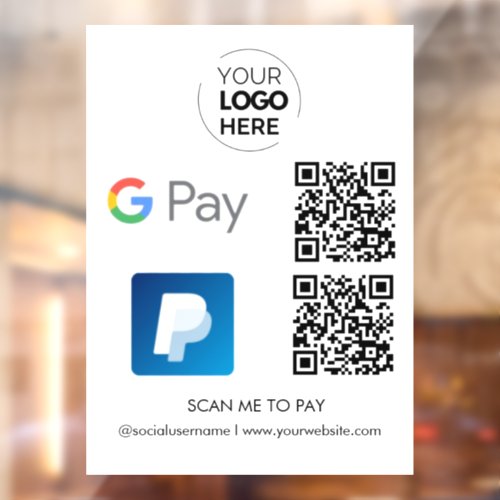 Paypal Google Pay QR Code Payment  Scan to Pay Window Cling