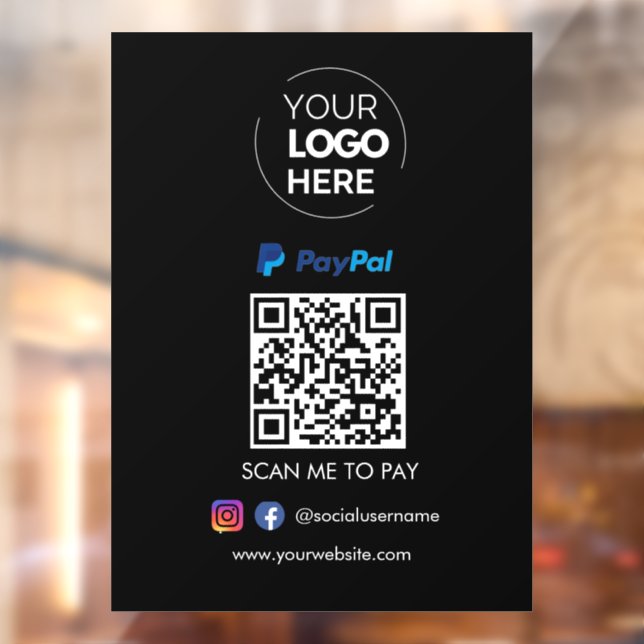 Paypal QR Code Payment | Scan to Pay Black Window Cling (Sheet 2)