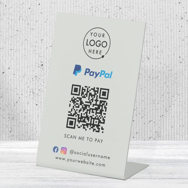 Paypal QR Code Payment | Scan to Pay Business Gray Pedestal Sign (Interactive "scan to pay” QR code cash wrap table signage for collecting digital payment by Paypal.)