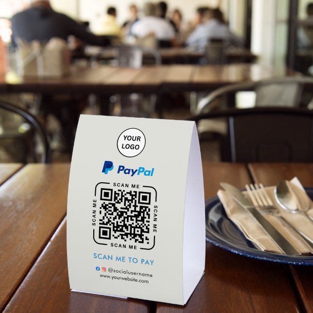 Paypal QR Code Payment | Scan to Pay Business Logo Paper Table Tent (Insitu(Restaurant))