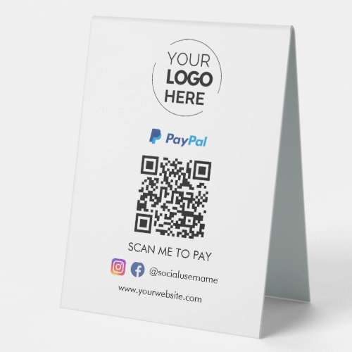 Paypal QR Code Payment  Scan to Pay Business Logo Table Tent Sign