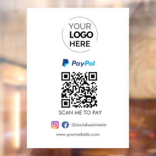 Paypal QR Code Payment  Scan to Pay Business Logo Window Cling
