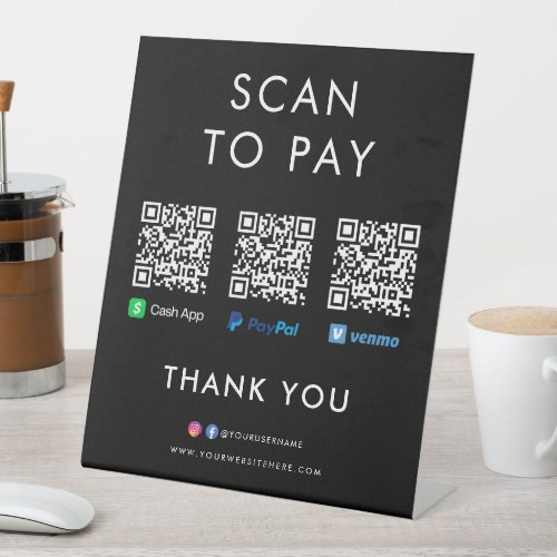 Paypal Venmo Cash App Scan to Pay QR Code Black Pedestal Sign