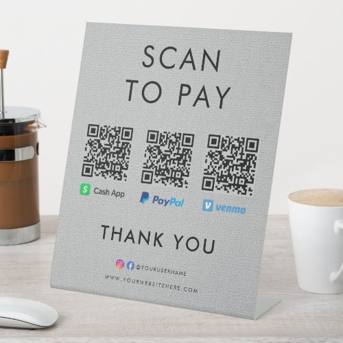 Paypal Venmo Cash App Scan to Pay QR Code Grey Pedestal Sign