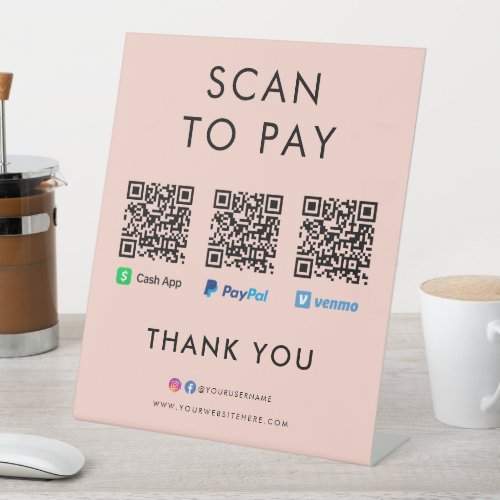Paypal Venmo Cash App Scan to Pay QR Code Pink Pedestal Sign