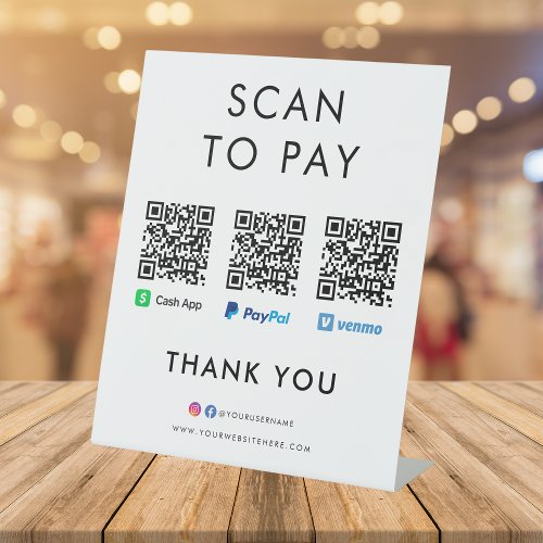Paypal Venmo Cash App Scan to Pay QR Code White Pedestal Sign