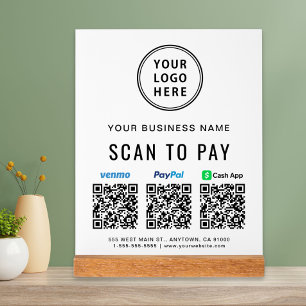 Paypal Venmo CashApp QR Codes Logo Scan to Pay Acrylic Sign
