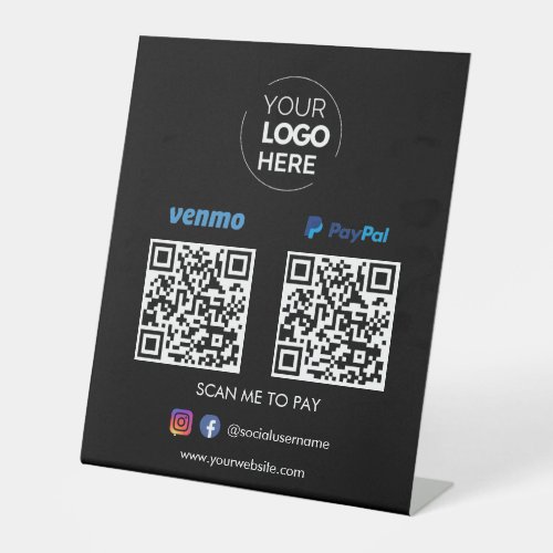 Paypal Venmo QR Code Payment  Scan to Pay Black Pedestal Sign