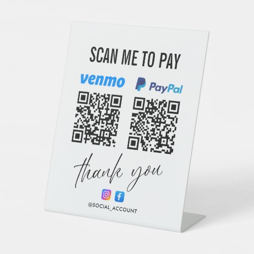 PAYPAL VENMO QR CODE SCAN TO PAY THANK YOU PEDESTAL SIGN
