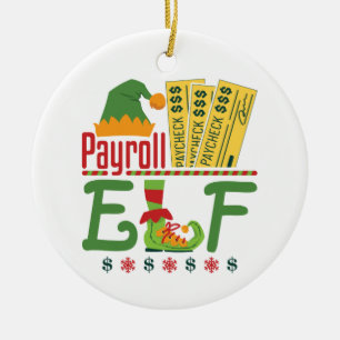 Payroll Elf Christmas Payroll Clerk Manager Ceramic Ornament