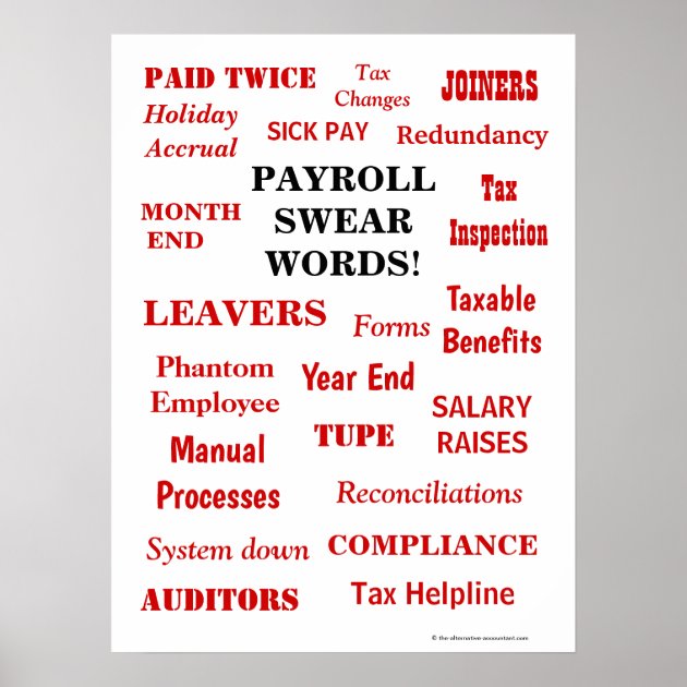 Payroll Swear Words Funny Annoying Terms Office Poster 