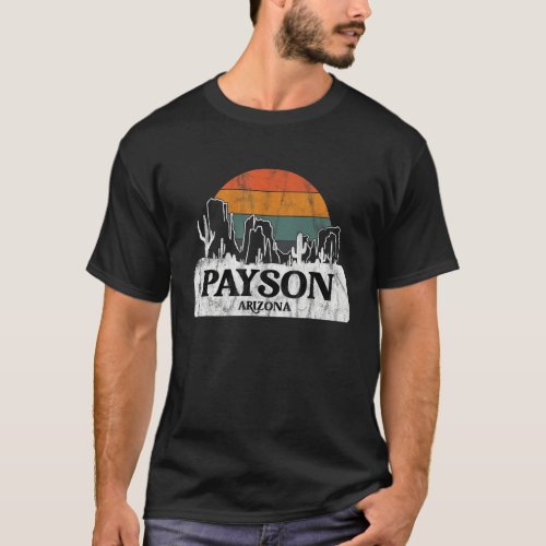 Payson AZ Arizona Vintage sunset cactus mountain d T_Shirt