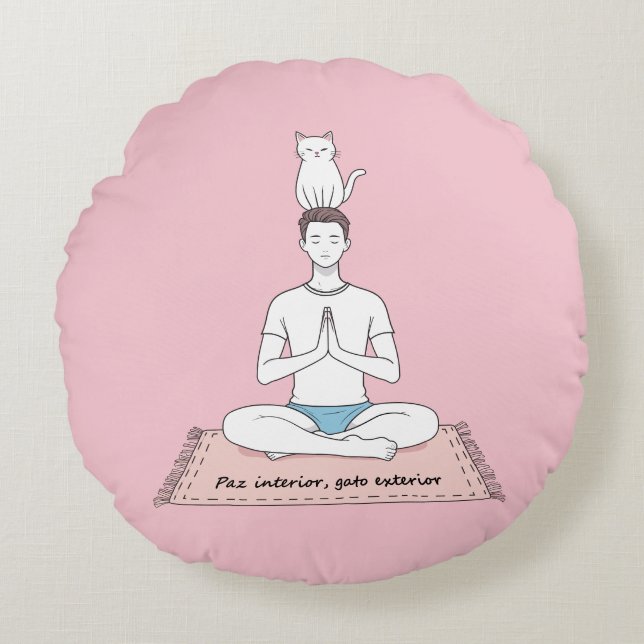 Paz Interior, Gato Exterior Round Pillow (Front)