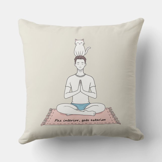 Paz Interior, Gato Exterior Throw Pillow (Back)