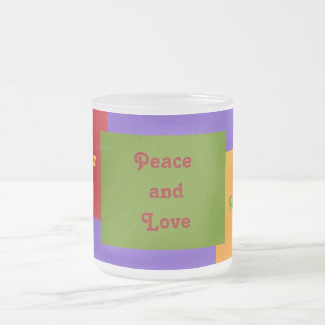 Paz y Amor Peace and Love Frosted Glass Coffee Mug (Center)