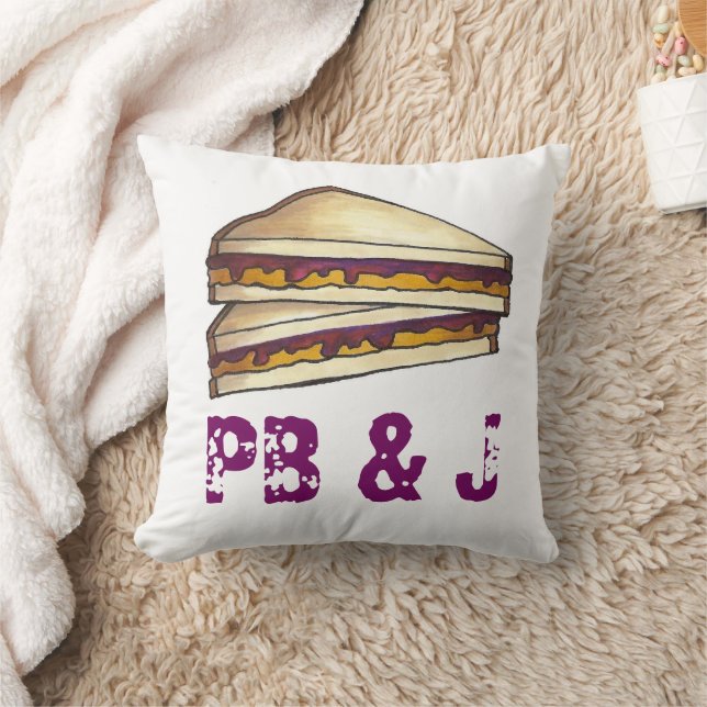 PB&J Peanut Butter and Jelly Sandwich Lunch Foodie Throw Pillow (Blanket)