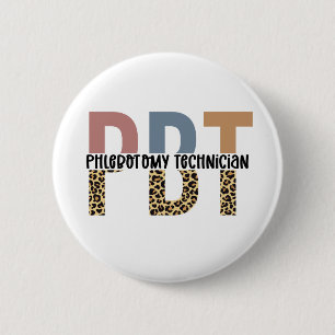 PBT Phlebotomy Technician Leopard Print Button