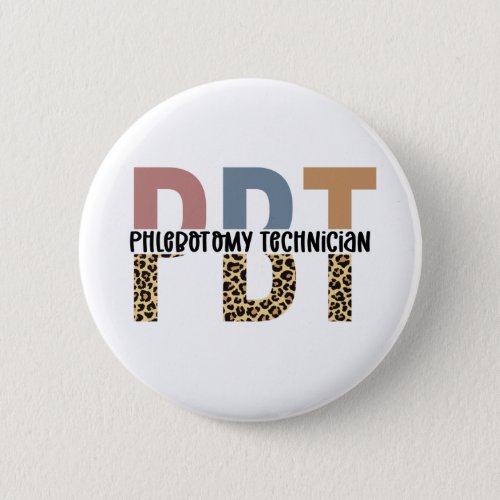 PBT Phlebotomy Technician Leopard Print Button