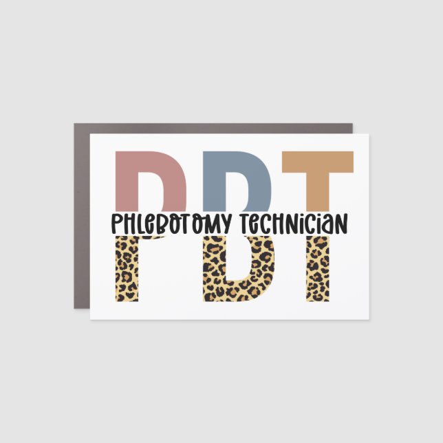 PBT Phlebotomy Technician Leopard Print Car Magnet (Front)