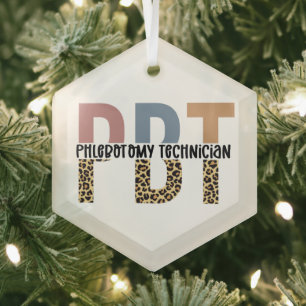 PBT Phlebotomy Technician Leopard Print Glass Ornament