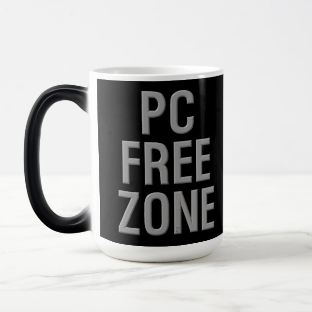 PC Free Zone black morphing mug (Left)