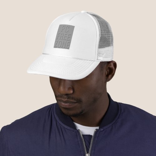 PC Free Zone gray on white trucker hat