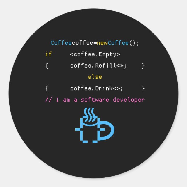 Pc Programming Code Wifi Program Coffee Internet C Classic Round Sticker (Front)