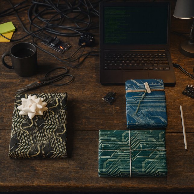 PCB Pattern Quirky Abstract Electronic Geek Wrapping Paper Sheets (Creator Uploaded)