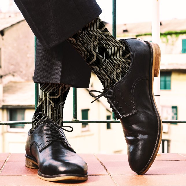 PCB Pattern Quirky Abstract Electronic Geeky Black Socks (Creator Uploaded)