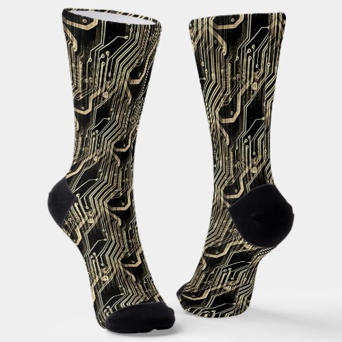 PCB Pattern Quirky Abstract Electronic Geeky Black Socks
