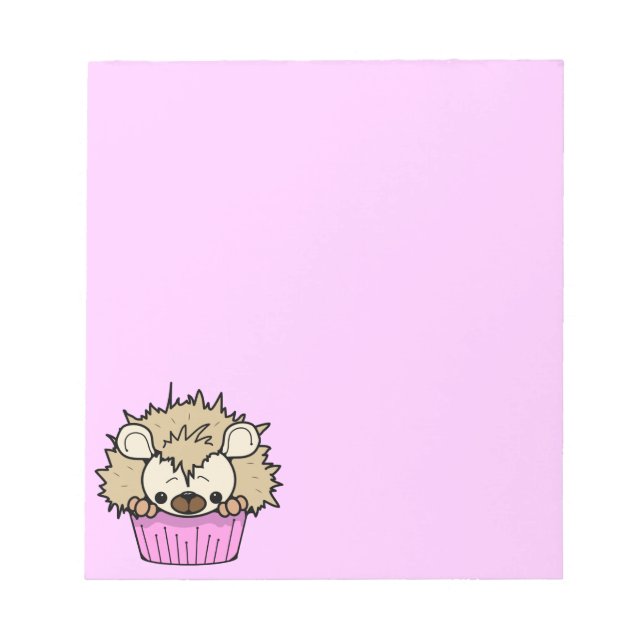 PCH CUTE CARTOON PASTEL PINK HEDGEHOG CUPCAKE HAPP NOTEPAD (Front)