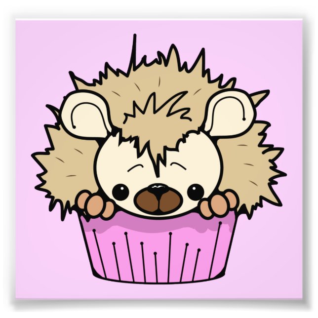 PCH CUTE CARTOON PASTEL PINK HEDGEHOG CUPCAKE HAPP PHOTO PRINT (Front)