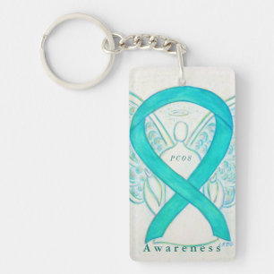 PCOS Angel Teal Awareness Ribbon Keychain