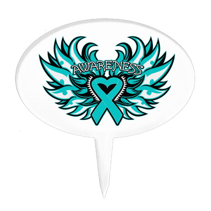 PCOS Awareness Heart Wings Cake Topper