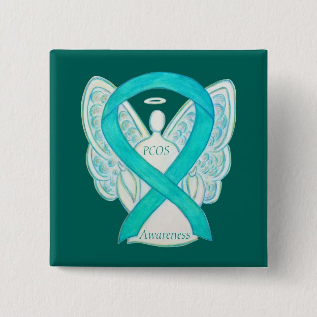PCOS Awareness Ribbon Angel Custom Art Pin (Front)