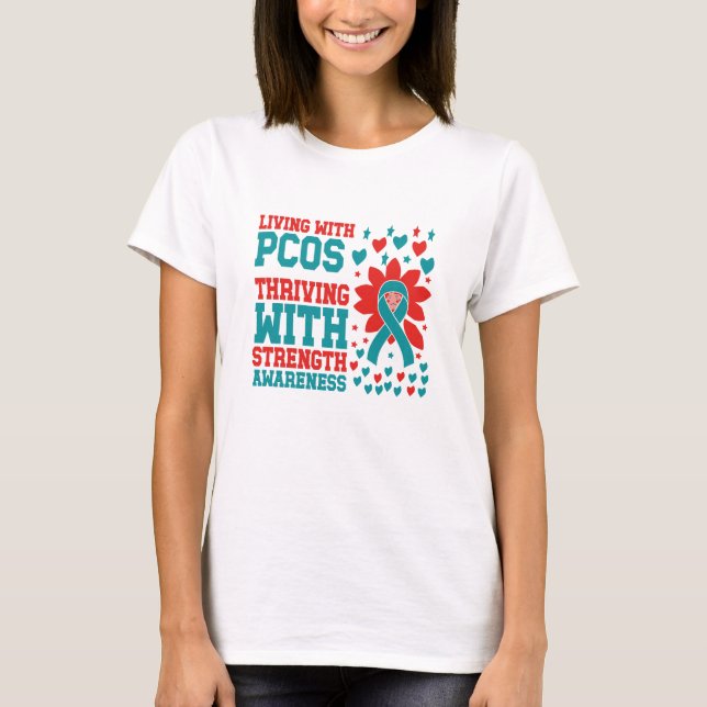 PCOS Awareness Strength Ribbon T Shirt  (Front)