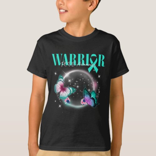 Pcos Awareness Warrior Survivor Teal Butterflies  T_Shirt