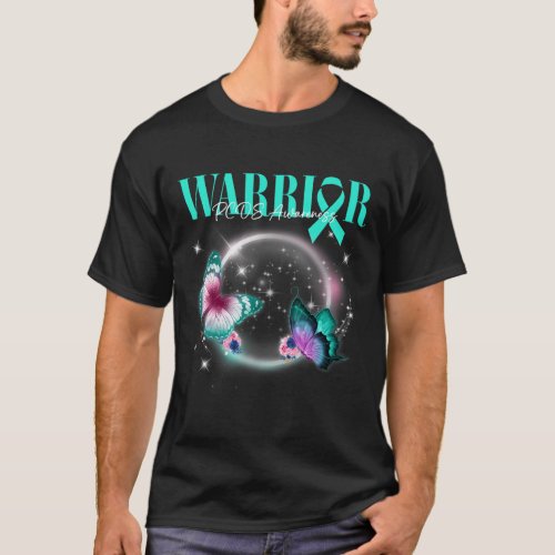 Pcos Awareness Warrior Survivor Teal Butterflies  T_Shirt