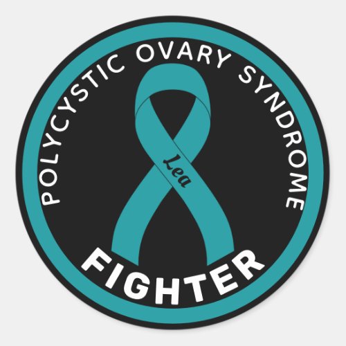 PCOS Fighter Ribbon Black Round Sticker